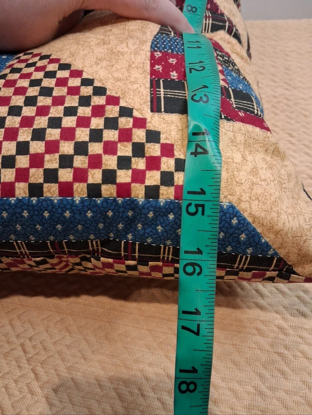 Handmade Patchwork Quilt Cat Throw Pillow 16x16